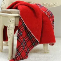 160X130cm thick thermal sofa throw blanket red scotch plaids couch decorative blanket soft coral fleece sherpa throw blanket 211122580