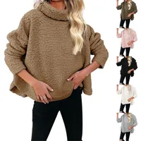 Gym Clothing Women Turtleneck Sweater Fluffy Teddy Fleece Pullover Faux Fur Warm Tops Winter Streetwear Sweaters