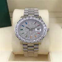 Top fashion men's watch exquisite luxury big diamond 41mm automatic 2813 mechanical stainless steel strap calendar date style201o