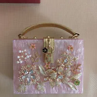 Factory whole women bag high quality acrylic hard box studded handbag sweet little fresh Pearl flower chain bags ladies carved225x
