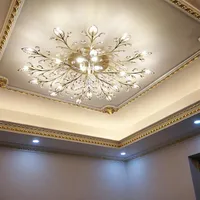 Postmodern Lights & LightingEurope Luxury Crystal led Ceiling Lamps Leaf Type Gold Black Lustres For Bedroom G4 Chandeliers Fixtur225R