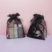 10 15cm Drawstring Organza bags bowknot black color transparent wrapping bag Gift pouches Jewelry pouch Candy bags package255v