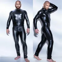 Sexy GAY Men's Bondage Fetish Black Stretch PVC Look Latex Spandex jumpsuit 6721313B