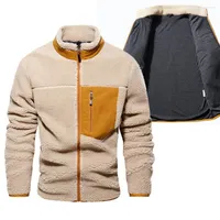 Men's Jackets Male Lamb Velvet Jacket Men Casual Contrast Fabric Zipper Coat Fashion Warm Wool Winter Thick Designer Clothing