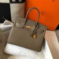 Designer Bags Birkin Handbags Have Logo Women Luxurys Herms Cowneck Togo Birkins Leather Size 25 30 35 Elephant Grey Platinum Bag Gold Silver Buckle0N24 frj