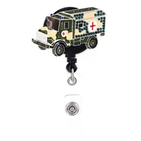 Cute Key Rings Green Car Bus Rhinestone Retractable Medical ID Badge Holder Yoyo Pull Reel Doctors ID Name Card for Gift273S