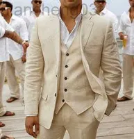 Men's Tracksuits ANNIEBRITNEY Summer Beige Linen Groom Wedding Suits Custom Beach Tuxedos Best Men Suits Slim Casual Blazer with Pants Set 2019 W0329