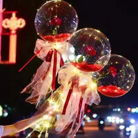 Other Event Party Supplies 3-10PCS Bobo Balloons Transparent Balloon with Led Lights Rose Bouquet Wedding Party Decoration Valentine's Day Birthday Gifts 230329