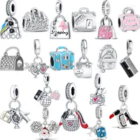 Loose Gemstones 925 Solid Silver Shopping Bag Portable Travel Case Series Pendants DIY Beads Fit Original Charms Bracelet Luxury