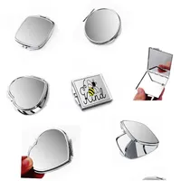 Party Favor Sublimation Makeup Mirror Square Heartshaped Metal Folding Cosmetic Mirrors Outdoor Portable Mini Pocket Drop Delivery H Dhe0I
