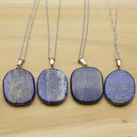 Chains Boutique Natural Stone Lapis Lazuli Necklace Flat Irregularity Pendant Stainless Steel Chain Fashion Charms DIY Jewelry Gift 1PC