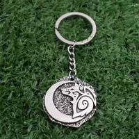 Keychains 12pcs Large Tribal Wolf Keychain Crescent Moon Head Animal Keyring Lover Gift