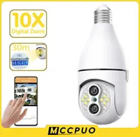 IP Cameras Mccpuo Dual Lens E27 Bulb Surveillance Camera WIFI 360 Auto Tracking 360 PTZ IP Camera Color Night Vision IP Security C2309708