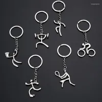 Keychains Creative Metal Sports Logo Keychain Bicycle Running Weightlifting Football Basketball Small Gifts