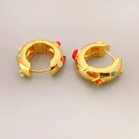 Hoop Earrings 2023 Natural Green Turquoise Round Hopping Earring Women Bohe Gold Color Titanium Steel Jewelry