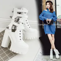 Boots LAND 2023 Super High Heels Real S Spot Thick With Belt Buckle Ankle Platform Women .-518-1