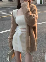 Casual Dresses Autumn Sweater Knitted Suits Female Elegant 2 Piece Dress Korean Fashion Even Party Y2k Mini Dress Office Lady Short Skirts 230328