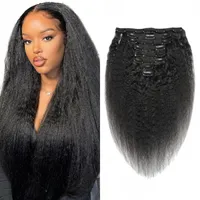 Kinky Straight Clip in Human Hair Extensions 120G Brazilian Coarse Yaki Clips ins 8pcs set Wefts 8-22 inch235G