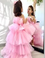Rose Pink Tulle Princess Puffy Flower Girl Dresses Tiered Baby Wedding Party High Low Kids Prom Brithday Dress First Communion Gow8427330
