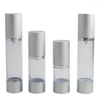 Storage Bottles 15ml 30ml 50ml Refillable Airless Pump Silve Mini Portable Vacuum Cosmetic Treatment Travel Bottle 12pcs