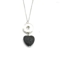 Pendant Necklaces 18mm Snap Button & Love Heart Black Lava Stone Beads Essential Oil Perfume Diffuser Necklace Jewelry