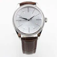 Brand New Cellini Time Date White Gold White Index Dial Domed & Fluted Double Bezel Black Leather Bracelet Solid Back Dress Watch 271J