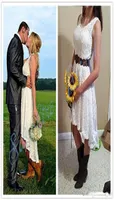 Little White Dress Vintage High Low Beach Wedding Dresses Full Lace Vneck Bohemian Western Country Cowgirls Bridal Reception Gown3060680