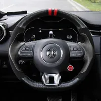 Steering Wheel Covers For MG ZS HS 2023-2023 GS Hand Sewing Carbon Fibre Black Genuine Leather Fashion Style Car Cover