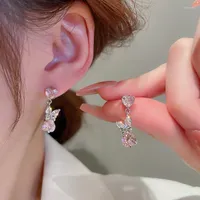 Dangle Earrings Silver Needle Zircon Heart Bowknot Personality Creative Fashion Light Luxury Ear Studs Cute Wholesale Women