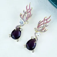 Stud Earrings Fashion Brand Pure 925 Sterling Silver Colored Wing Jewelry Designed For Women's Luxurious Purple Drop Banquet