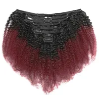 Clip In Peruvian Human Hair Afro Kinky Curly Clips ins Extensions for Women 8 Pcs 120g Set Ombre Color T1B 99J248a