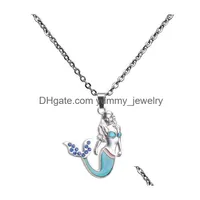 Pendant Necklaces Crystal Mermaid Color Changing Temperature Sensing Necklace Women Kids Mood Fashion Jewelry Will And Sandy Drop De Dhns7