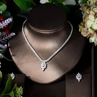 Necklace Earrings Set Fashion Simple Design Cubic Zirconia 2PCS And Earring Leaf Shape Women Bridal Weding Dubai Jewelry N-1321