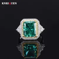 With Side Stone s 100 925 Sterling Silver Ring 10 12mm Radiant Cut Topaz Emerald Gemstone Rings Charms Wedding Party Fine Jewelry Gift 230329