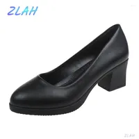Dress Shoes Women's Black High-heeled Zlah Spring Square Heel Slip-on Work Casual All-match Single
