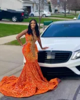 New Arrival Orange Mermaid Prom Dress 2023 Sparkly Beads Crystal Feathers Sequins Birthay Party Gown Robe De Bal