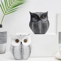 Nordic Style Minimalist Craft White Black Owls Animal Figurines Resin Miniatures Home Decoration Living Room Ornaments Crafts Y200209C