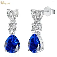 Dangle Earrings Wong Rain 925 Sterling Silver Pear 3CT Sapphire High Carbon Diamond Gemstone Wedding Fine Jewelry Gift Wholesale
