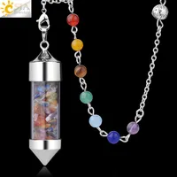 New Arrival 7 Chakra Wishing Bottle Pendulum Reiki Natural Chip Stone Pendant Necklace for Women Men Divination Amulet282G