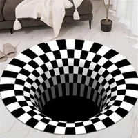 Bedroom Rugs Black White Grid Printing 3D Illusion Vortex Bottomless Hole Carpets For living room Home Decoration Rugs 210727245h
