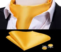 HiTie Fashion Brand Men Handkerchief Cuffflinks Cravat Set Silk Yellow Solid Pattern Gentlemen Wedding Ascot Bowtie AS00149481593