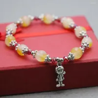 Strand Korean Style Yellow Chalcedony Beads Bracelet Hand Chain For Women Girls Ladies Silvercolor Pendant Jewelry Design Natural Stone