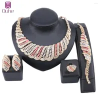 Necklace Earrings Set African Jewelry Charm Crystal Colorful For Women Wedding Bridal Earring Bracelet Ring