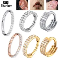 Nose Rings Studs G23 Piercing Hinged Segment Hoops CZ Stone Nose Rings Clicker Ear Cartilage Tragus Helix Earrings Piercing Body Jewelry 230328