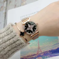 Japanese And Korean Magnet Woven Mesh Bracelet Watch Rhinestone Womens Fashion