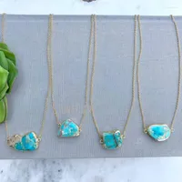 Chains NM14756 Aqua Blue Ocean Jasper Gold Plate Necklace Turquoise Stone Mothers Day Gift Idea Boho Jewelry Teal