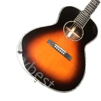 Lvybest Custom AAAAA All Solid Wood Abalone Binding Ebony Fingerboard O Body Style Acoustic Guitar in Sunburst