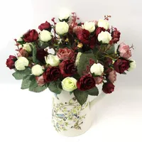 Decorative Flowers 21 Heads Silk Rose Artificial Bunch In Vase Bouquet Wedding Home Party