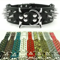 10 Colors 4 Sizes 2inch Wide Spiked & Studded Leather Dog Collars for Pitbull Mastiiff More Breeds258A