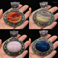 Pendant Necklaces Natural Stone Lapis Lazuli Pendants Opal Crystal Retro Tibetan Silver Metal For Jewelry Making Women Necklace Crafts